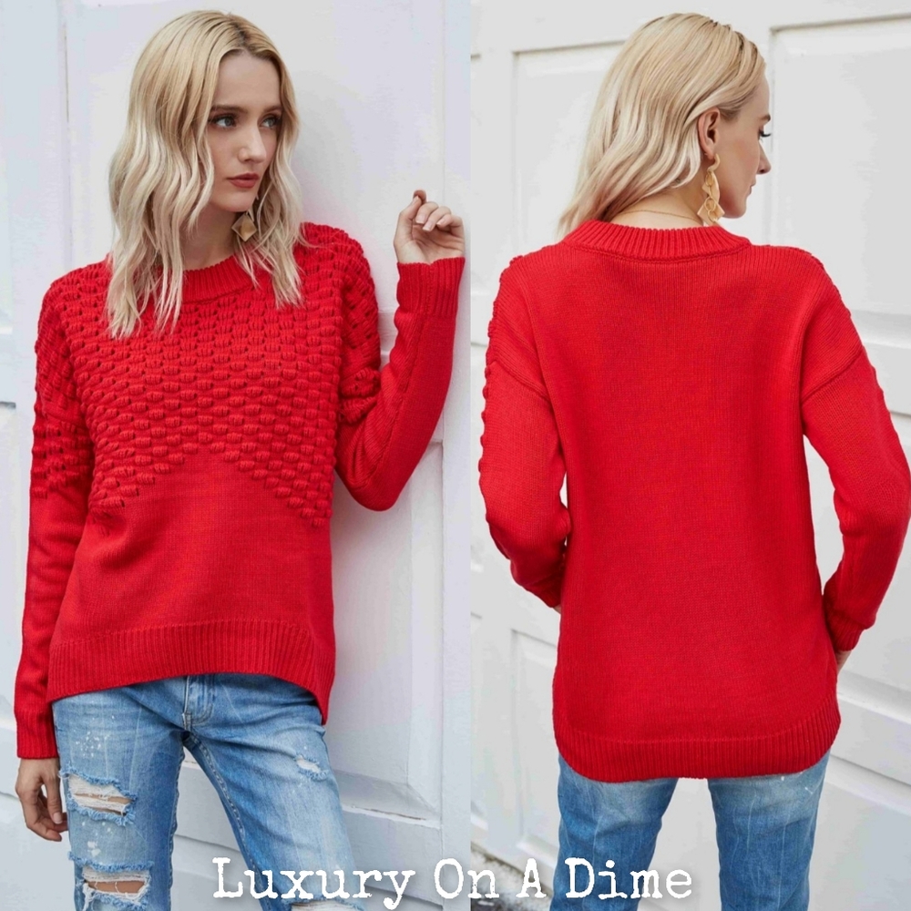 Distressed Openwork Breathable Knit Lightweight Sweater Pullover Red - Picture 8 of 9